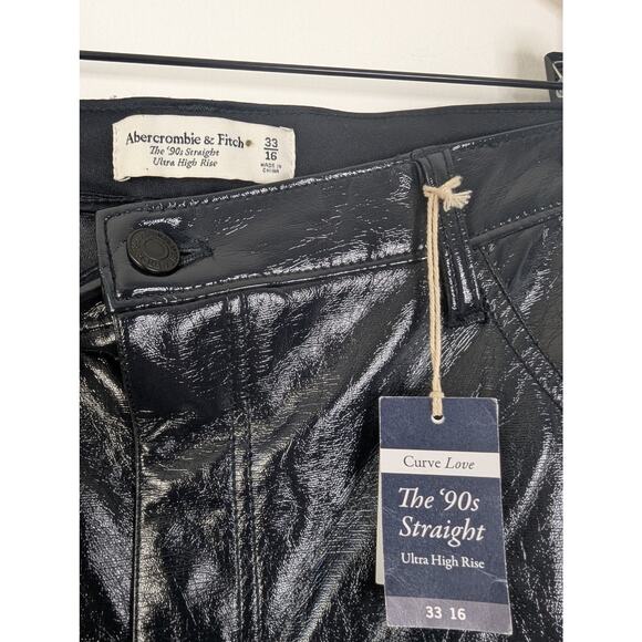 NWT Abercrombie & Fitch Vegan Leather The 90's Ultra High Rise Straight Pant - Picture 5 of 8